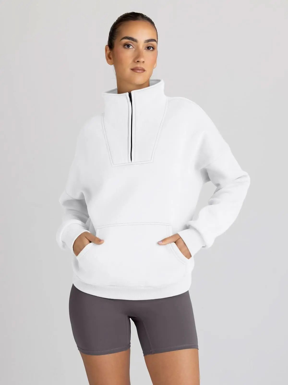 Trendy Queen Sweatshirts Half Zip Pullover Quarter Zip Oversized Hoodies Sweaters Comfy Fall Outfits 2024 Y2K Winter Clothes - Love Salve